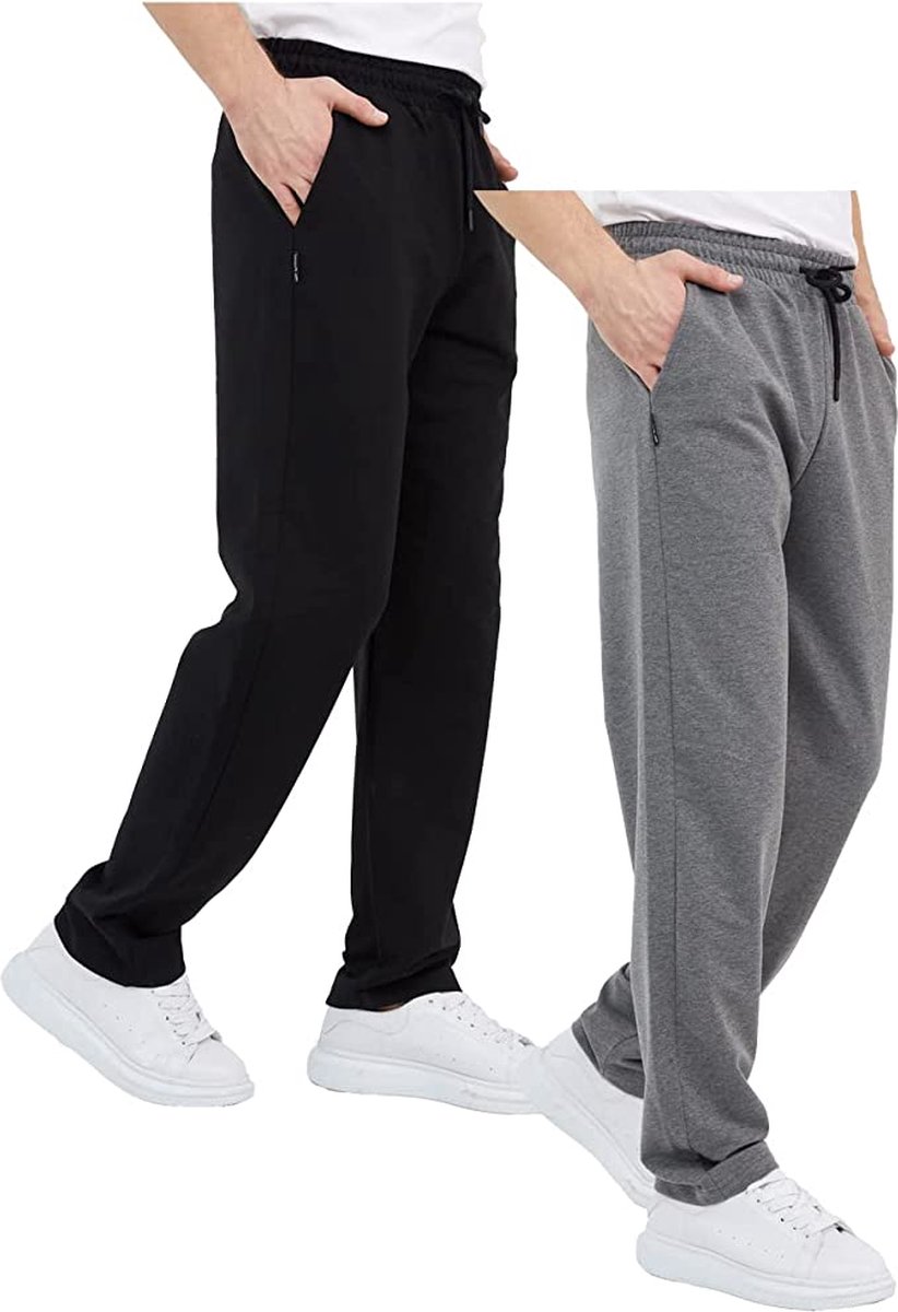 Comeor Joggingbroek heren 2pack - zwart/donker grijs - 2XL - trainingsbroek heren - Lange sportbroek