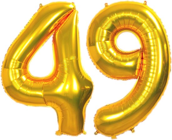 Folie Ballon Cijfer 49 Jaar Goud Verjaardag Versiering Helium Cijfer Ballonnen Feest versiering Met Rietje - 86Cm