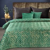 Oneiro’s luxe AGATA Type 1  Beddensprei Groen/goud - 220 x 240 cm – bedsprei 2 persoons - beige – beddengoed – slaapkamer – spreien – dekens – wonen – slapen
