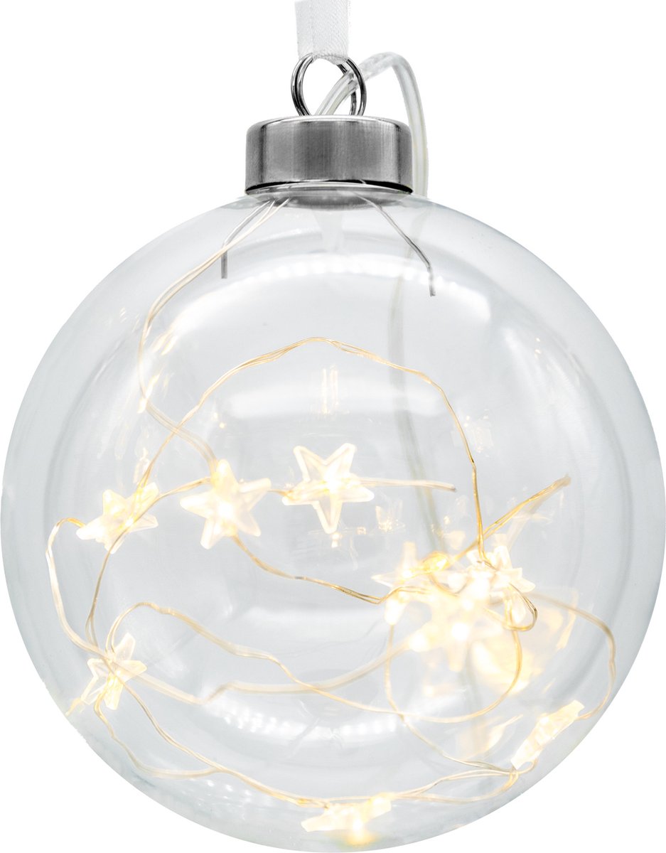 LED Kerstbal Ø9,5cm - Transparant Glas - inclusief Timer