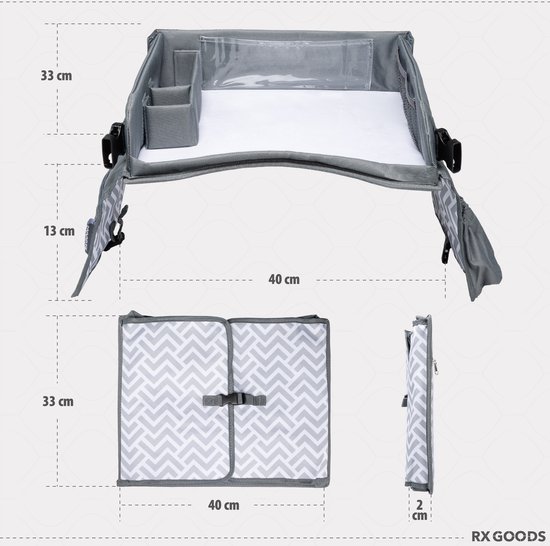 RX Goods Premium Reistafel met Tekentafel & Tablethouder– Opvouwbaar - Auto Organizer - Whiteboard - Lichtgrijs
