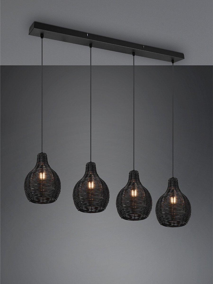 Reality - LED Hanglamp - Hangverlichting - E14 Fitting - 4-lichts - Rechthoek - Zwart - Hout