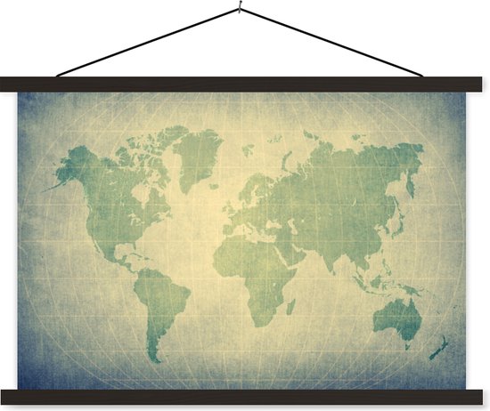 Wereldkaart modern perkament groen schoolplaat platte latten zwart 60x40 cm - Foto print op textielposter (wanddecoratie woonkamer/slaapkamer)