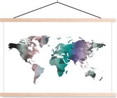 Artistieke wereldkaart kleur schoolplaat platte latten blank 60x40 cm - Foto print op textielposter (wanddecoratie woonkamer/slaapkamer)