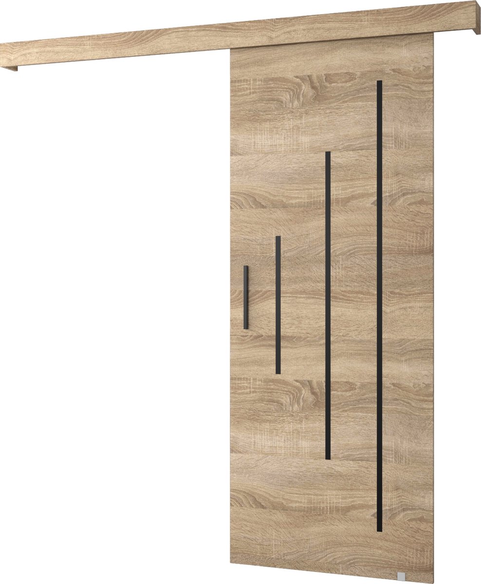 InspireMe - Schuifdeursysteem met rail - 90x204cm - AGRA Y - Sonoma Eik + Sonoma Eik frame + Zwart Handvat