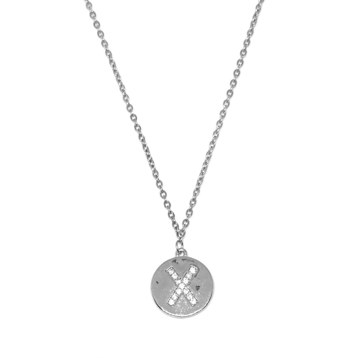 Letter ketting diamond coin - initiaal X - zilver