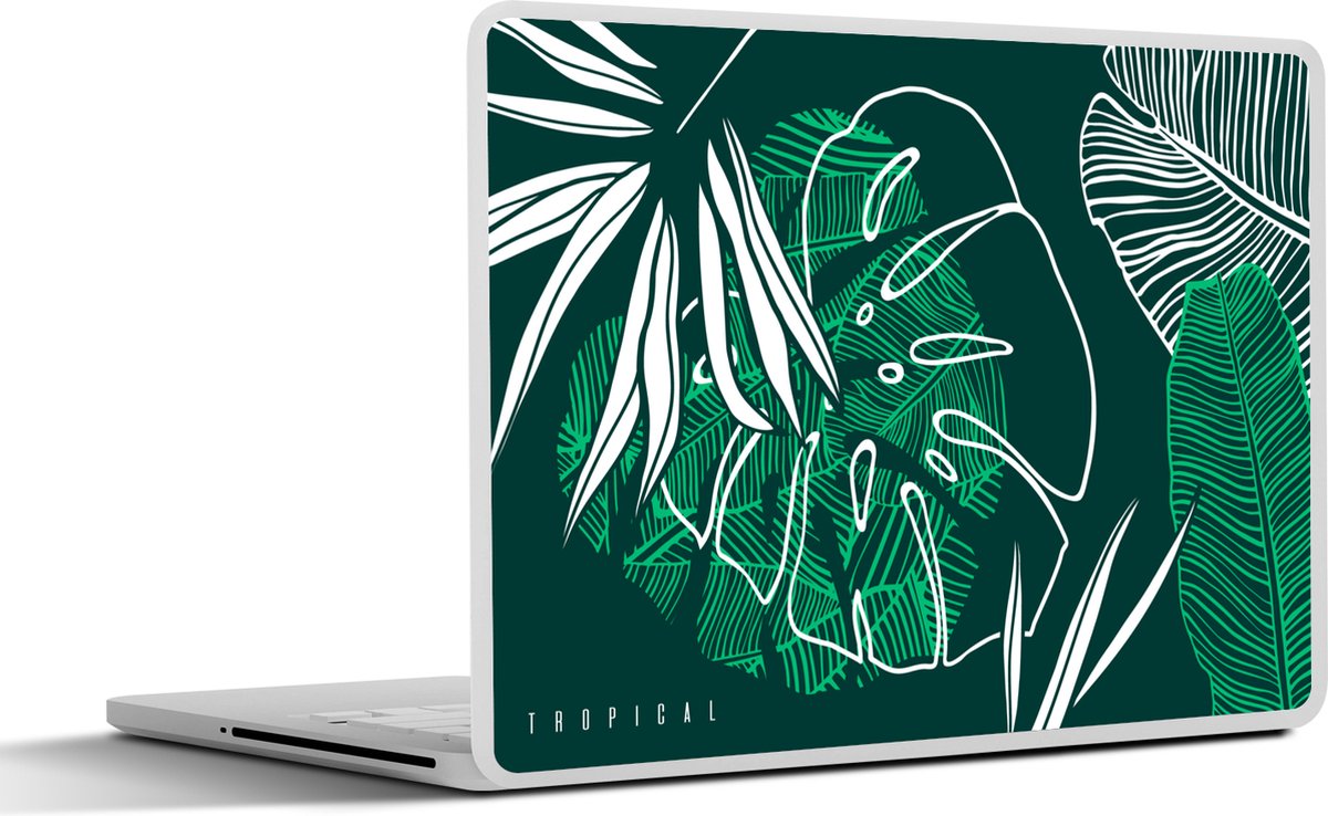 Laptop sticker - 14 inch - Jungle - Bladeren - Groen - Wit - Jongetje - Meiden - Kind - 32x5x23x5cm - Laptopstickers - Laptop skin - Cover
