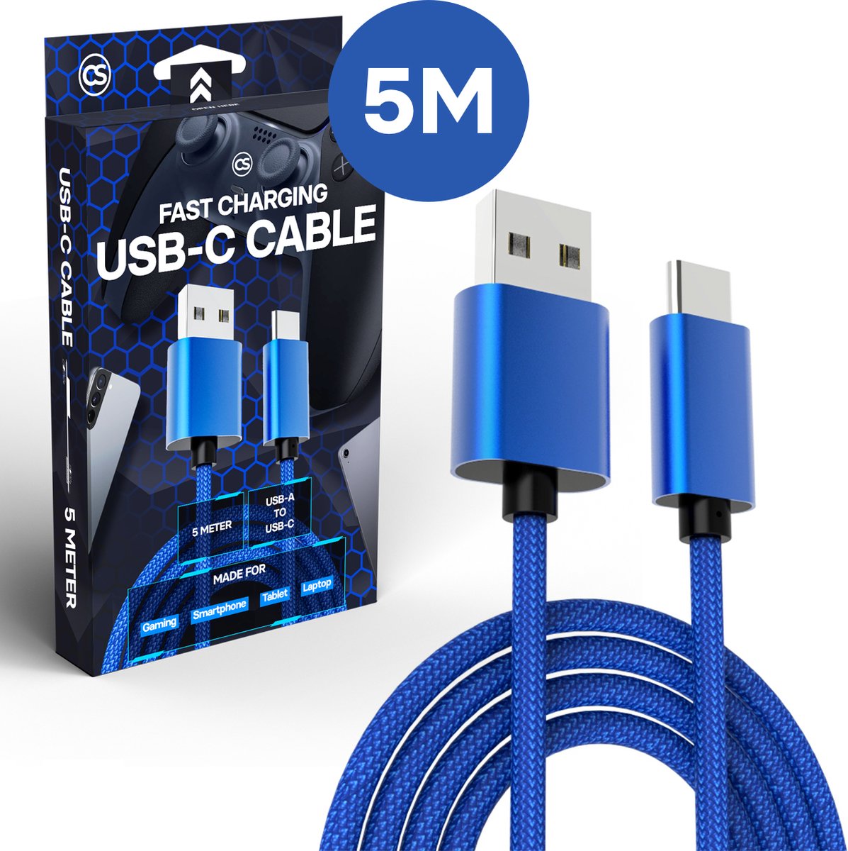Extra Snelle Controller Oplaadkabel USB C voor Xbox Series - Series X & S - USB C Kabel - 5A Snellader / Fast Charger - 5 Meter 5M - Blauw
