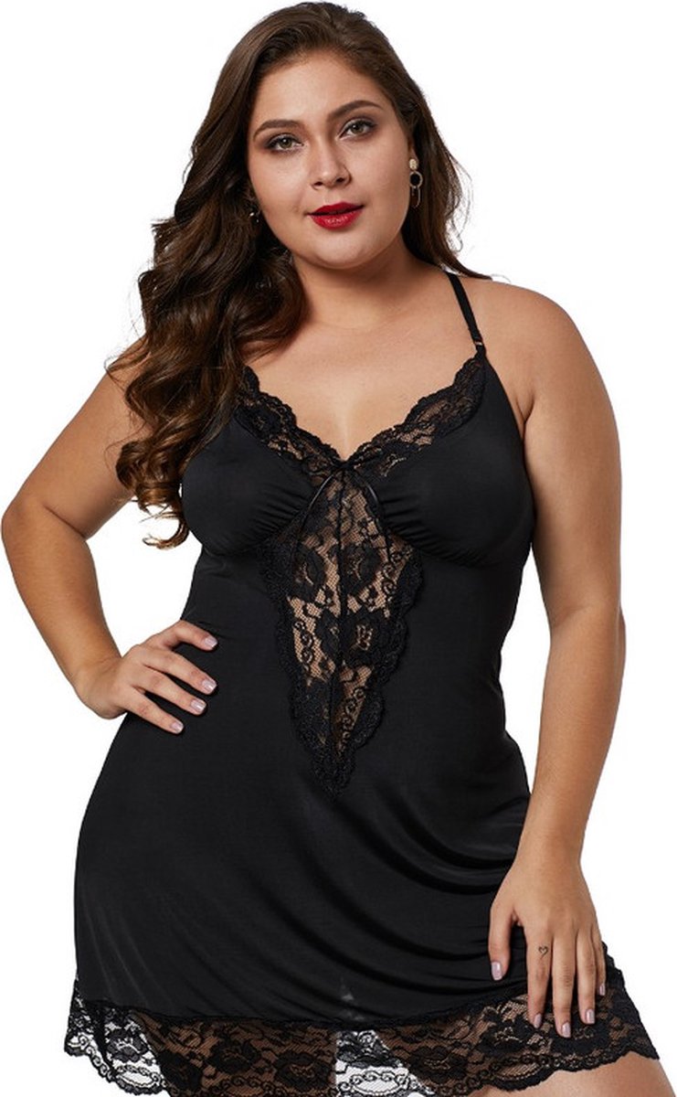 Babydoll Lingerie - Zwart Kant - Besmil - XXXXL/4XL