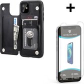 ShieldCase geschikt voor Apple iPhone 12 Mini wallet case - 5.4 inch - zwart + glazen Screen Protector