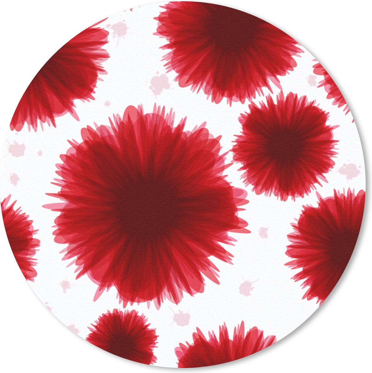 Muismat rond 30x30 cm - Mousepad Aquarelverf - Rood - Bloemen - Ronde muismatten