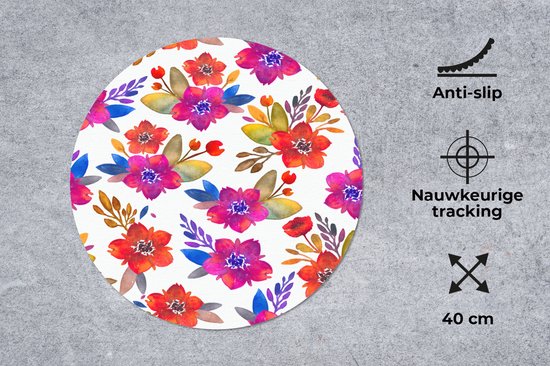 Muismat rond 40x40 cm - Mousepad Waterverf - Bloemen - Paars - Ronde muismatten