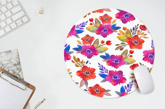 Muismat rond 40x40 cm - Mousepad Waterverf - Bloemen - Paars - Ronde muismatten