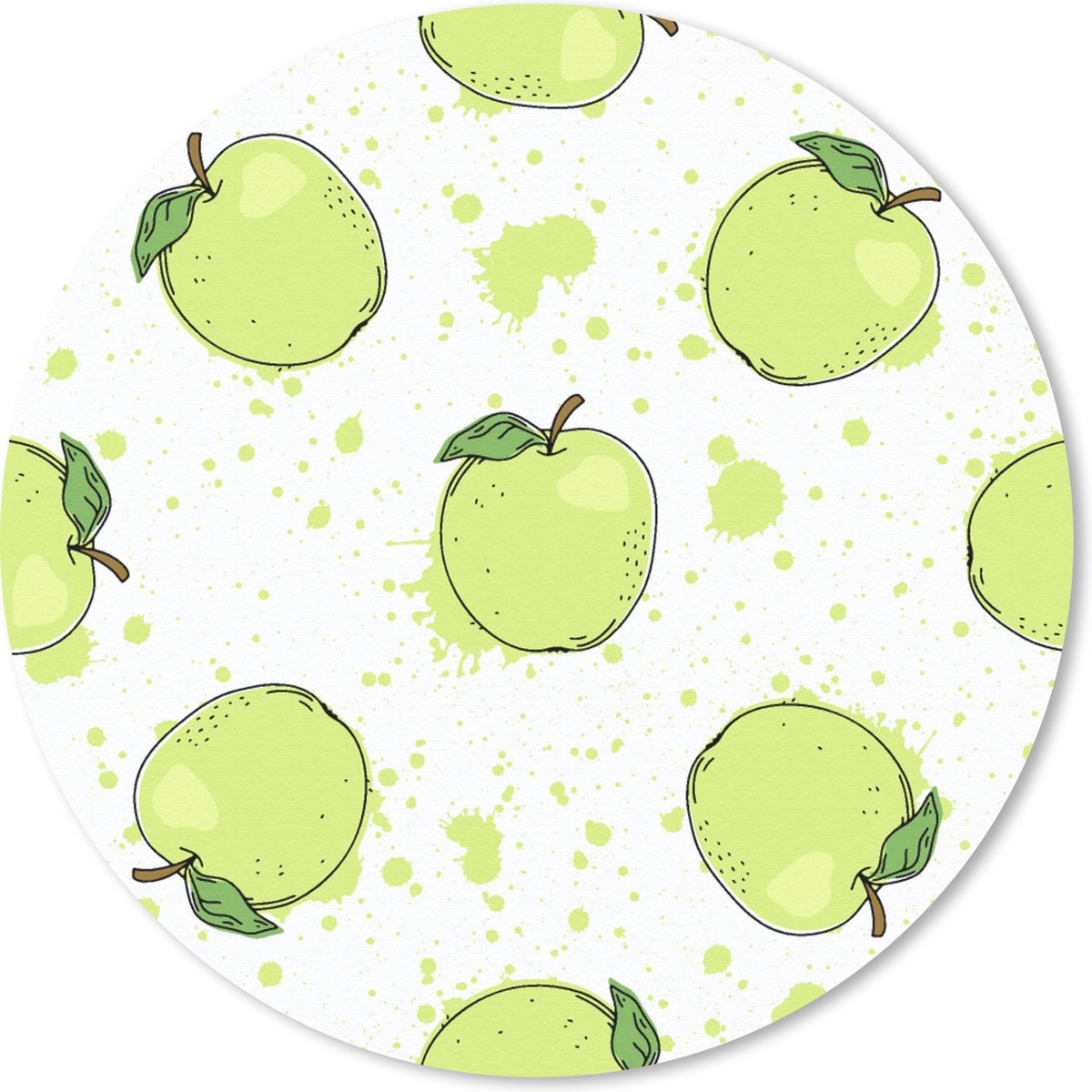 Muismat rond 50x50 cm - Mousepad Waterverf - Appel - Groen - Patronen - Ronde muismatten