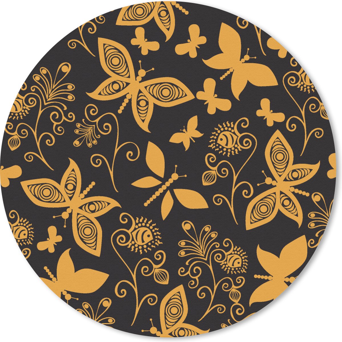 Muismat rond 20x20 cm - Mousepad Bloemen - Vlinder - Goud - Patroon - Ronde muismatten