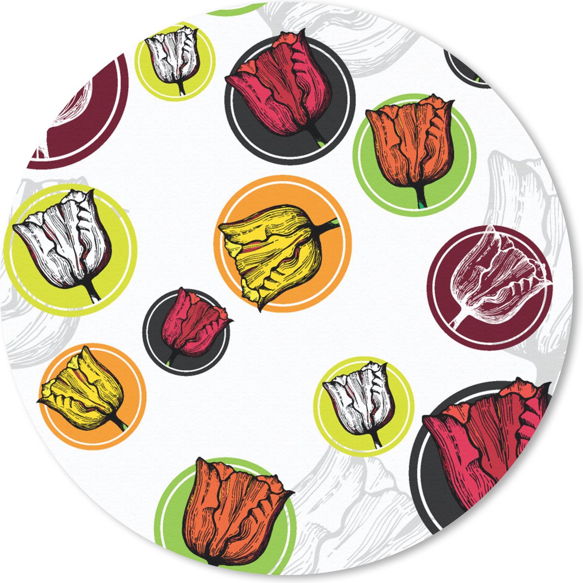 Muismat rond 50x50 cm - Mousepad Tulp - Bloemen - Patronen - Ronde muismatten