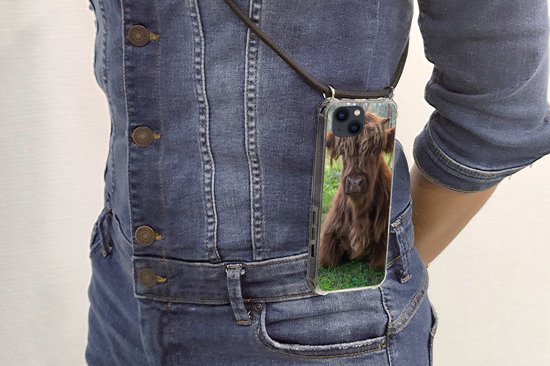 Coque avec cordon iPhone 13 Mini - Highlander écossais - Crapaud - Animaux - Siliconen - Bandoulière - Coque arrière avec cordon - Coque pour téléphone avec cordon - Coque avec corde