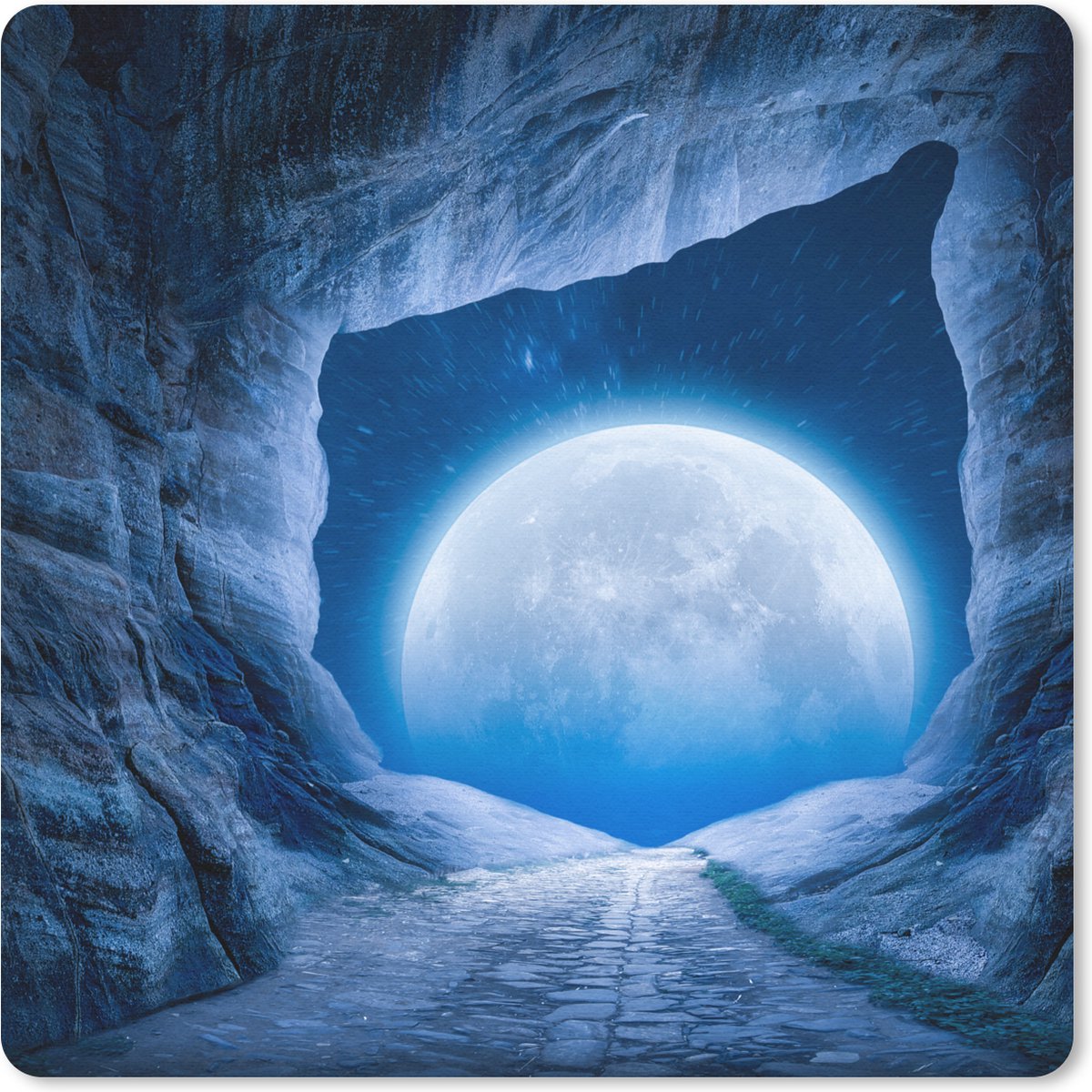 Muismat 20x20 cm - Mousepad Grot - Maan - Ruimte - Heelal - Blauw - Muismatten