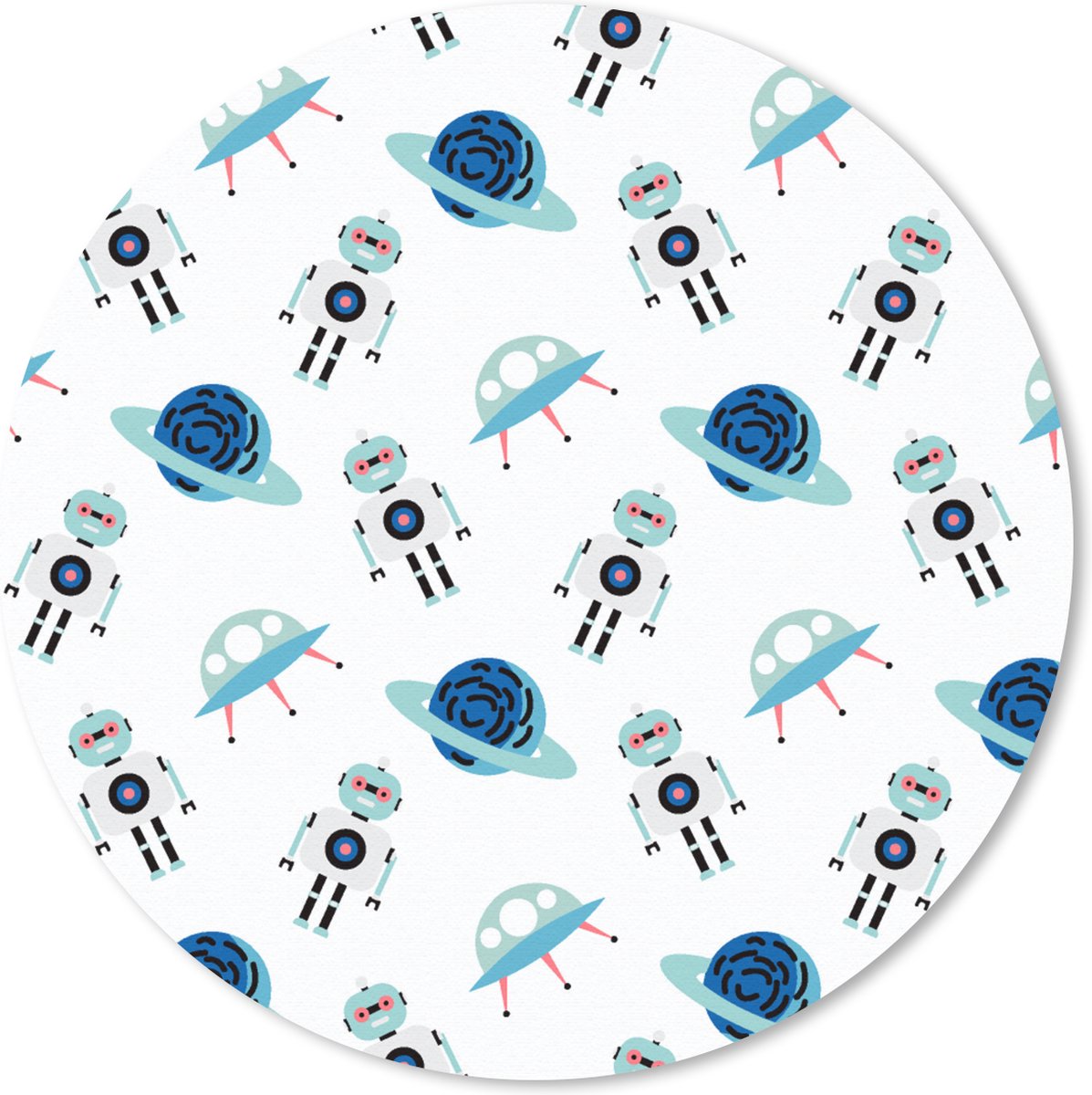 Muismat rond 50x50 cm - Mousepad Space - Robot - Planeten - Patroon - Ronde muismatten