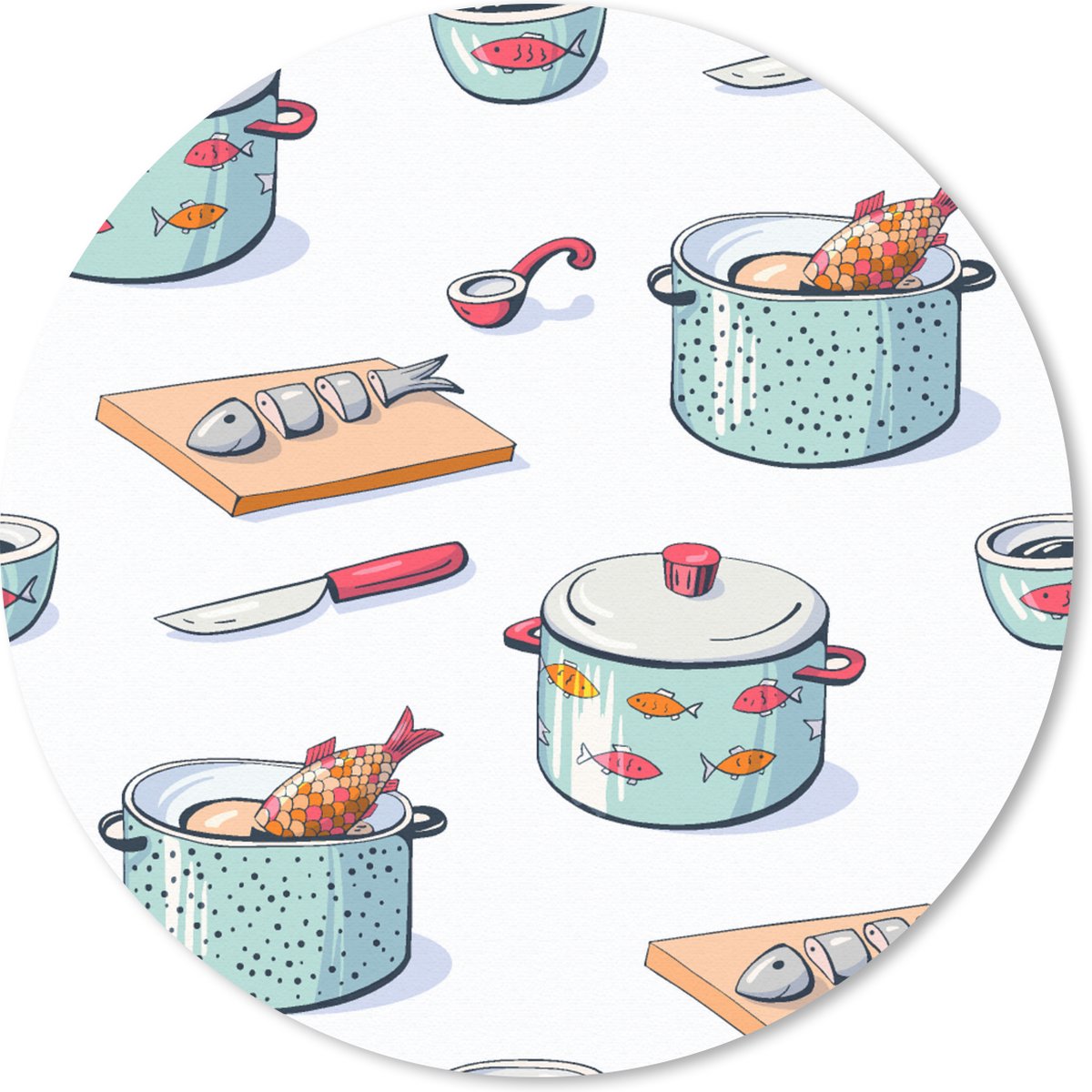 Muismat rond 20x20 cm - Mousepad Patronen - Koken - Eten - Vis - Pan - Ronde muismatten