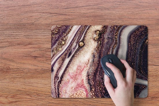 Muismat Groot - Marmer - Roze - Goud - Glitter - Marmerlook - 40x30 cm - Mousepad - Muismat - MousePadParadise