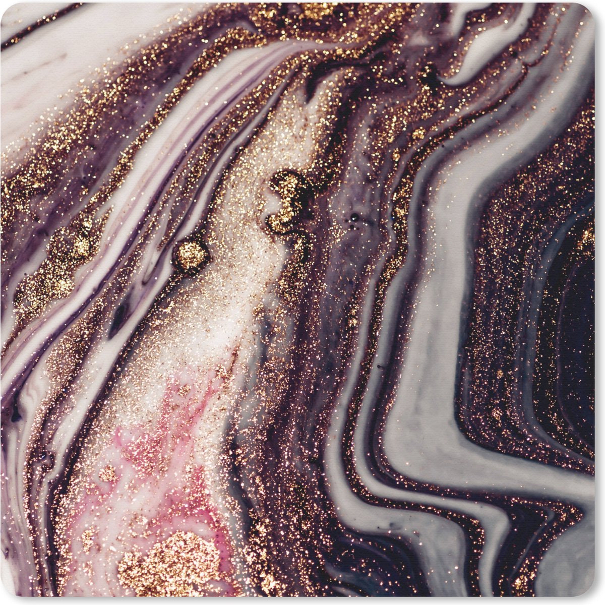 Muismat 20x20 cm - Mousepad Marmer - Roze - Goud - Glitter - Marmer printlook - Muismatten