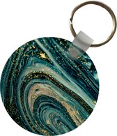 Sleutelhanger - Marmer printlook - Luxe - Goud - Turquoise - Glitter - Plastic - Rond - Uitdeelcadeautjes