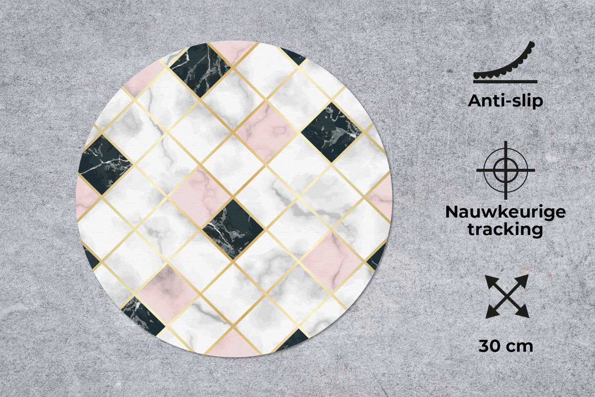 Muismat rond 30x30 cm - Mousepad Marmer - Geometrische vormen - Patronen - Luxe - Ronde muismatten