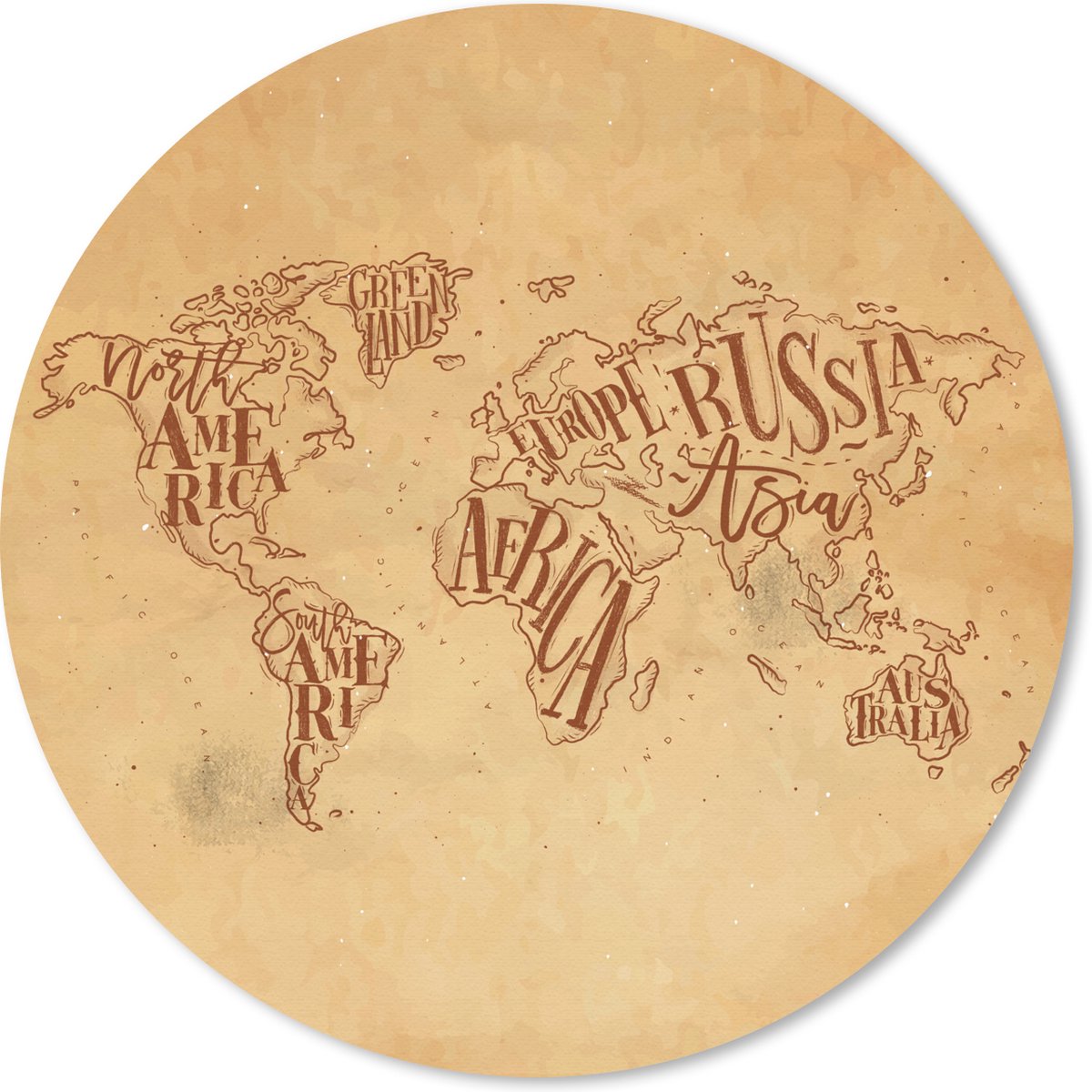 Muismat rond 20x20 cm - Mousepad Wereldkaart - Vintage - Papyrus - Ronde muismatten