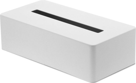 Boîte à mouchoirs blanche épurée avec une ouverture rectangulaire.