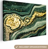 Canvas Schilderij Marmer - Goud - Glitter - Groen - Marmerlook - Luxe - 30x20 cm - Wanddecoratie