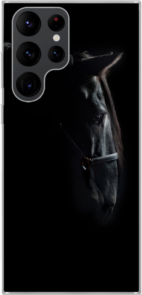 Telefoonhoesje Geschikt voor Samsung Galaxy S22 Ultra hoesje - Paard - Licht - Zwart - Siliconen Telefoonhoesje Telefoonhoesje