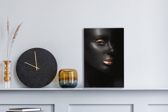 Peintures sur toile - Profil d'une femme maquillée dorée sur fond noir - 20x30 cm - Décoration murale