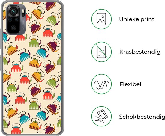 Coque Xiaomi Redmi Note 10 - Design - Rétro - Théière - Couleurs - Coque de téléphone en Siliconen