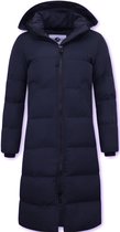Dames Puffer Jacket Lang Getailleerd - 8606 - Blauw