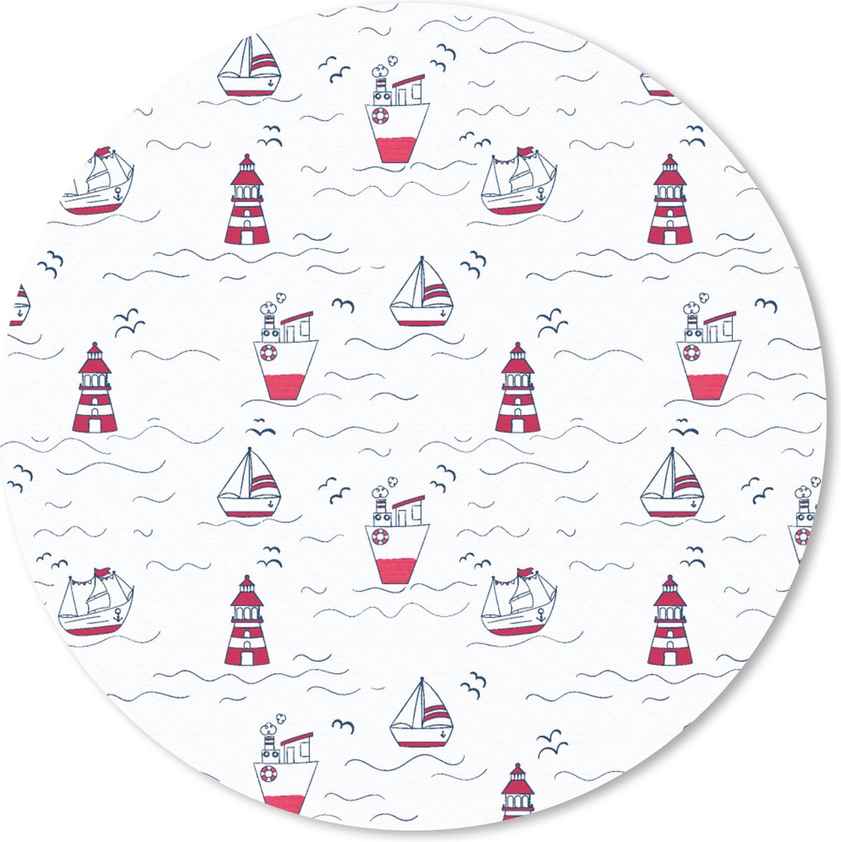 Muismat rond 30x30 cm - Mousepad Schepen - Vuurtoren - Patronen - Ronde muismatten