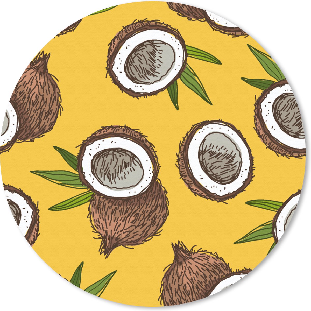 Muismat rond 30x30 cm - Mousepad Kokosnoot - Hawaii - Tropisch - Bladeren - Design - Ronde muismatten