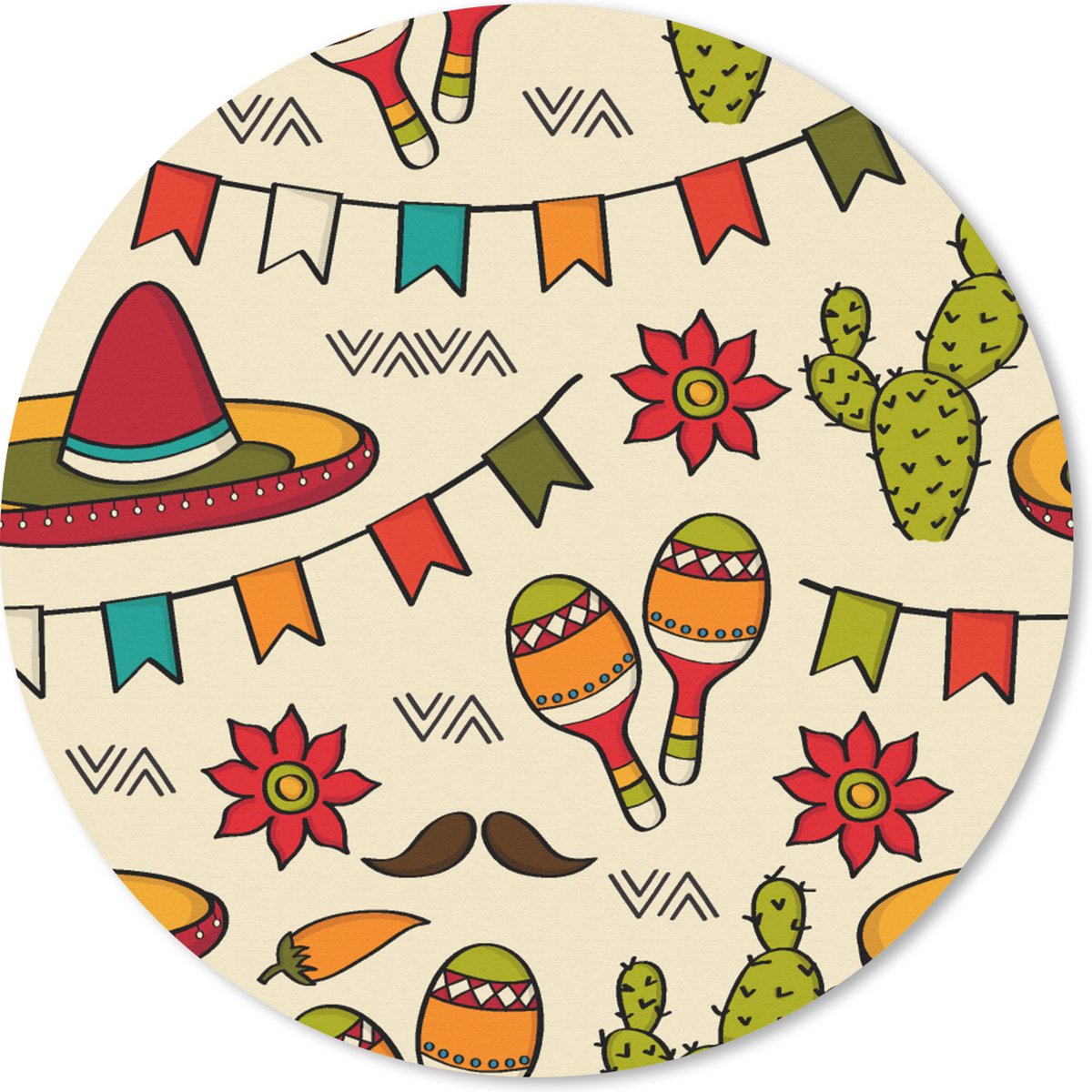 Muismat rond 40x40 cm - Mousepad Mexico - Cactus - Patronen - Ronde muismatten