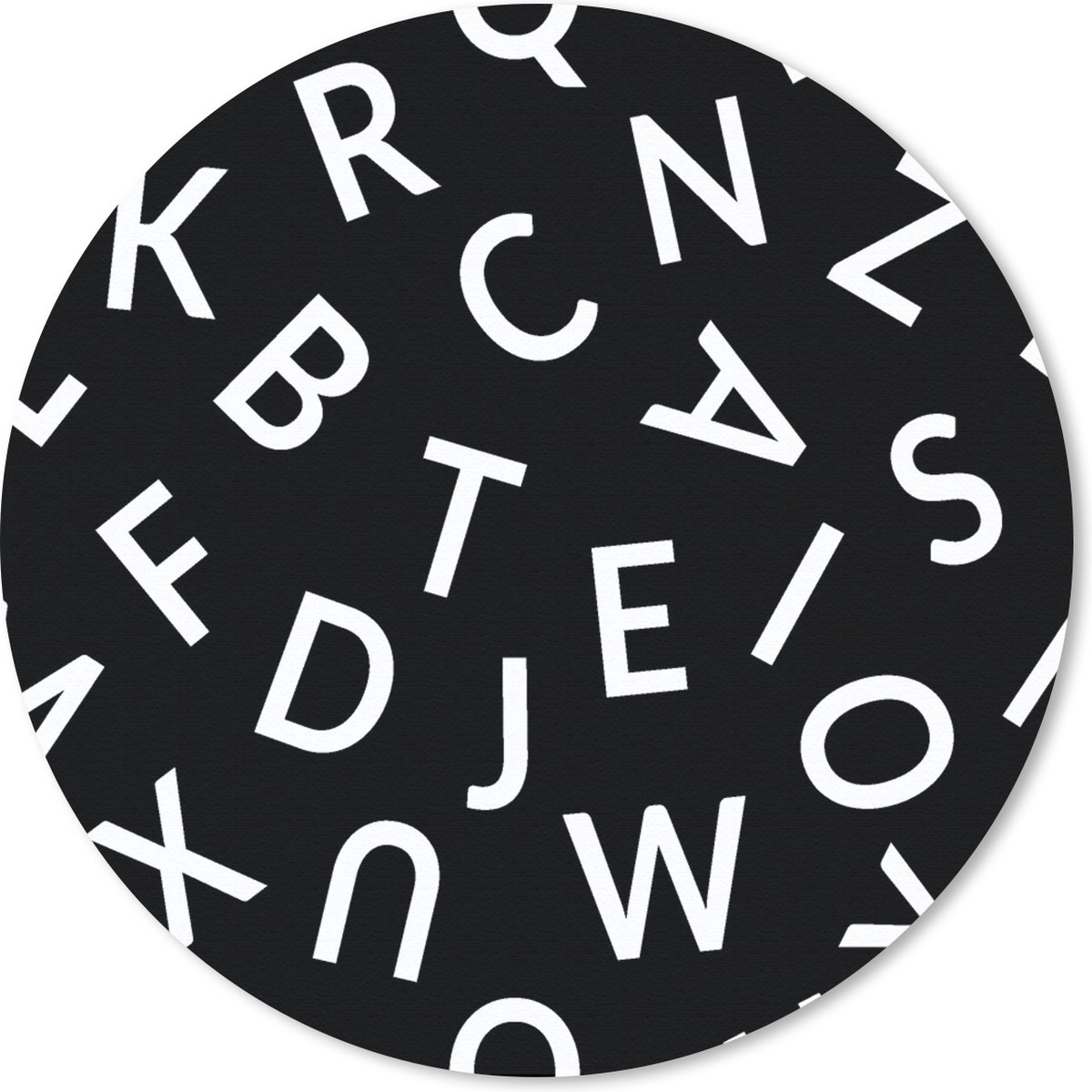 Muismat rond 50x50 cm - Mousepad Letters - Patronen - Zwart - Wit - Ronde muismatten