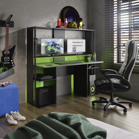 ODK Gaming Bureau Met LED en Stopcontacten, PC Tafel Met Bekerhouder en Hoofdtelefoonhaak, Dubbel Z-frame Ontwerp, Carbon Fiber Zwart 120cm ODK Gaming Bureau Met LED en Stopcontacten, PC Tafel Met Bekerhouder en Hoofdtelefoonhaak, Dubbel Z-frame Ontwerp, Carbon Fiber Zwart 120cm