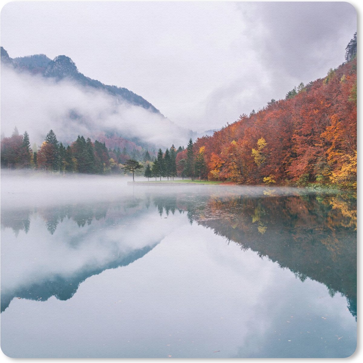 Muismat 30x30 cm - Mousepad Herfst - Mist - Water - Landschap - Muismatten