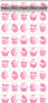 ESTAhome behangpapier cupcakes op glanzende stip roze - 138723 - 53 cm x 10,05 m