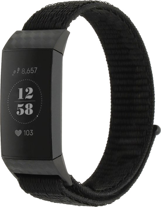 Strap-it Nylon bandje - geschikt voor Fitbit Charge 3 / Fitbit Charge 4 - zwart