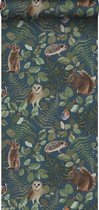 Papier peint ESTAhome animaux de la forêt bleu foncé, vert et marron - 139250 - 0,53 x 10,05 m