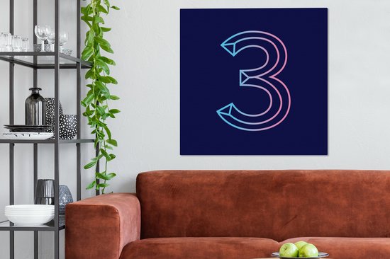 Toile de contour numéro 3 2cm 90x90 cm - Tirage photo sur toile (Décoration murale salon / chambre)