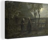 Canvas Schilderij 'Buurpraatje' - Schilderij van Jozef Israëls - 30x20 cm - Wanddecoratie