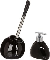 5Five - WC-/toiletborstel in houder - zwart/rvs - Zeeppompje 300 ml