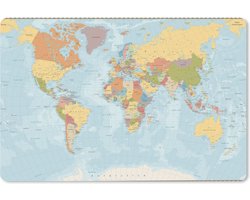 Bureau onderlegger 60x40 cm - Muismat Wereldkaart - Kleuren - Atlas - Bureaulegger xl - Desk mat beschermer - Computer muismatten