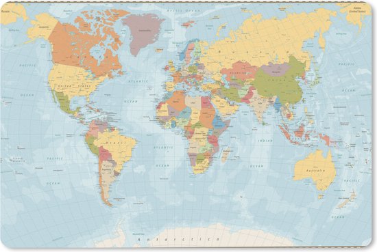 Sous-main 60x40 cm - Tapis de souris Wereldkaart - Couleurs - Atlas - Sous-main XL - Protection sous-main - Tapis de souris Ordinateur