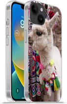 Geschikt voorApple Iphone 14 Plus - Soft case hoesje - Alpaca - Ketting - Kleuren - Siliconen Telefoonhoesje